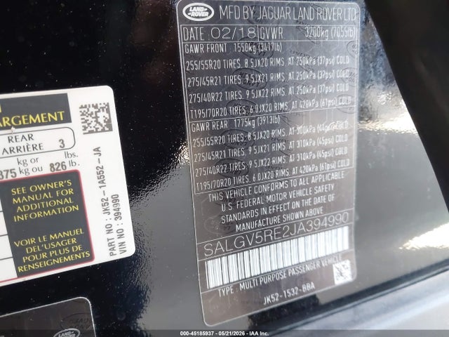 SALGV5RE2JA394990 Land Rover Range Rover 5.0l V8 Supercharged Autobiography