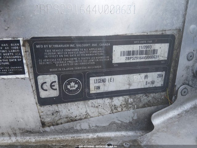 45185945 :رقم المزاد ، 2BPS291644V000631 vin ، 2004 Ski Doo Other مزاد بيع