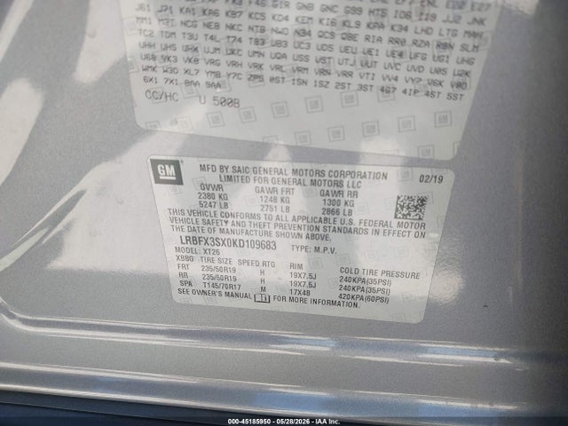 Продаж на аукціоні авто 2019 Buick Envision Awd Premium I, vin: LRBFX3SX0KD109683, номер лоту: 45185950