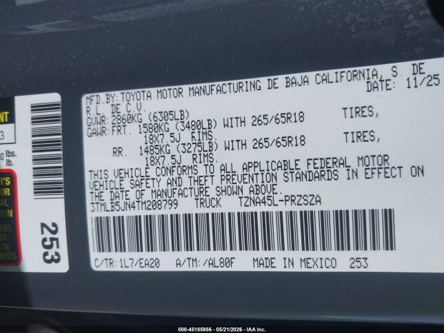 Aukcja sprzedaży 2026 Toyota Tacoma Trd Off Road, vin: 3TMLB5JN4TM208799, numer aukcji: 45185956