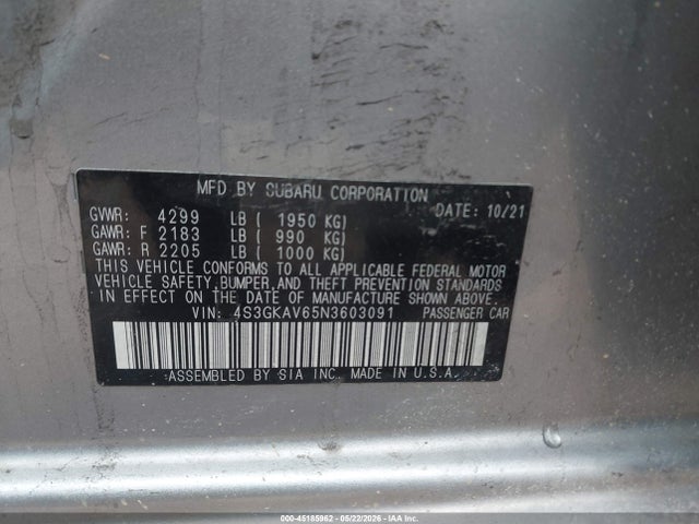 Aukcja sprzedaży 2022 Subaru Impreza Premium, vin: 4S3GKAV65N3603091, numer aukcji: 45185962