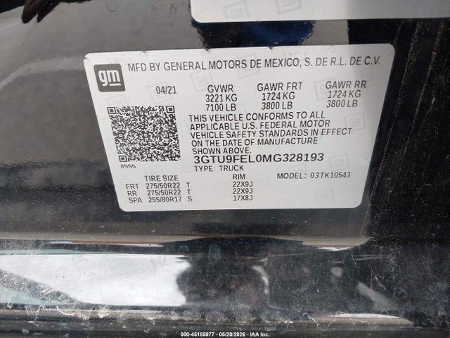 Aukcja sprzedaży 2021 Gmc Sierra 1500 4wd  Short Box Denali, vin: 3GTU9FEL0MG328193, numer aukcji: 45185977