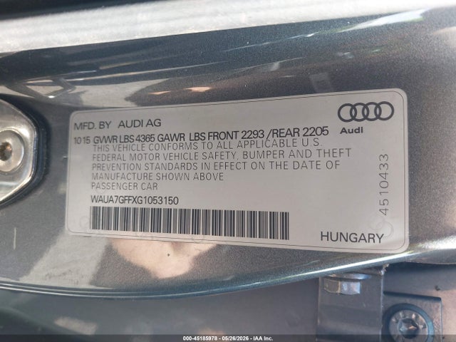2016 Audi A3 1.8t Premium მანქანა იყიდება აუქციონზე, vin: WAUA7GFFXG1053150, აუქციონის ნომერი: 45185978