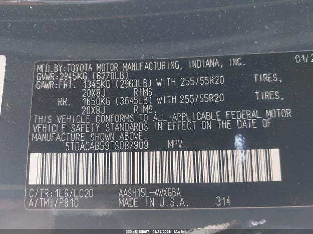 5TDACAB59TS087909 Toyota Grand Highlander Hybrid Limited
