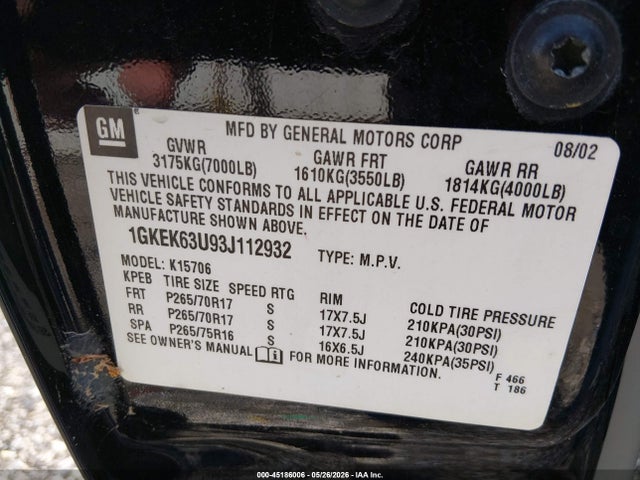 Aukcja sprzedaży 2003 Gmc Yukon Denali, vin: 1GKEK63U93J112932, numer aukcji: 45186006