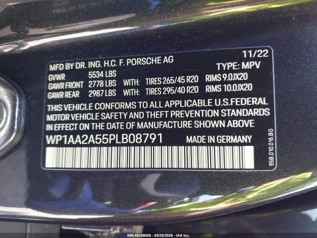 WP1AA2A55PLB08791 Porsche Macan T