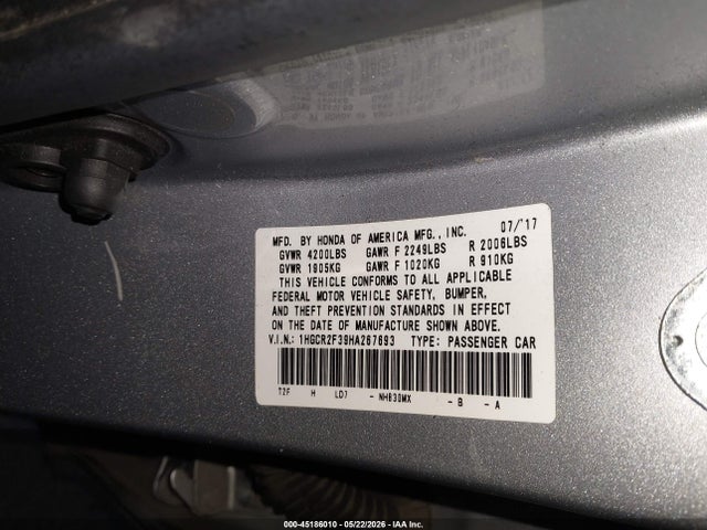 1HGCR2F39HA267693 Honda ACCORD LX