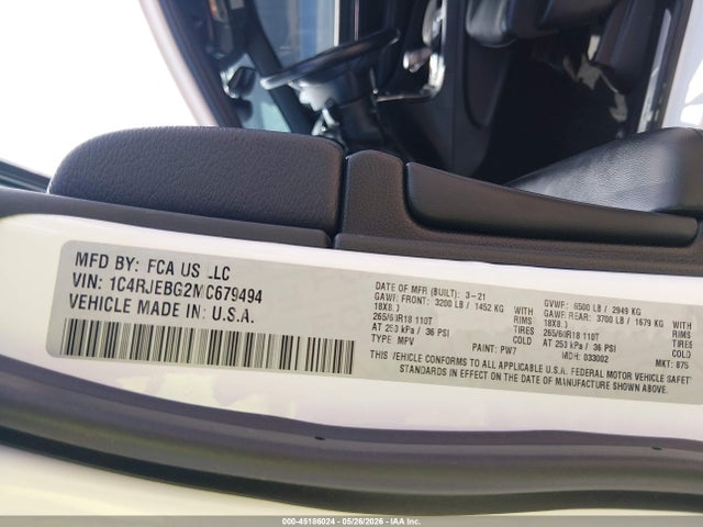 Продажа на аукционе авто 2021 Jeep Grand Cherokee Limited 4x2, vin: 1C4RJEBG2MC679494, номер лота: 45186024