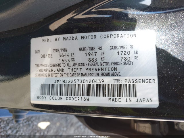Aukcja sprzedaży 2003 Mazda Protege Dx/es/lx, vin: JM1BJ225730120439, numer aukcji: 45186047