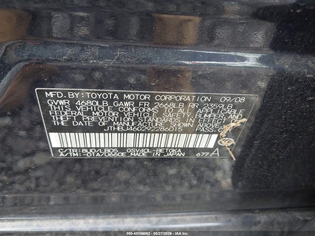 45186062 :رقم المزاد ، JTHBJ46G292286015 vin ، 2009 Lexus Es 350 مزاد بيع