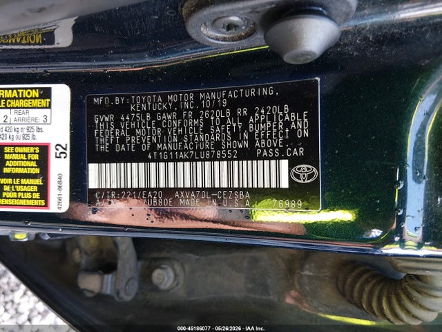 Aukcja sprzedaży 2020 Toyota Camry Se, vin: 4T1G11AK7LU878552, numer aukcji: 45186077