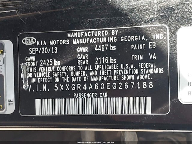 Продаж на аукціоні авто 2014 Kia Optima Sx Turbo, vin: 5XXGR4A60EG267188, номер лоту: 45186078