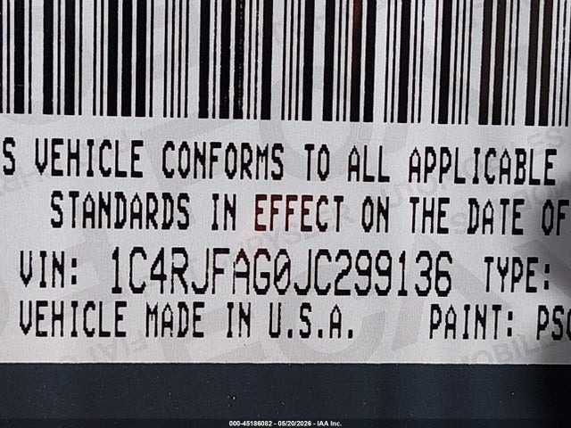 1C4RJFAG0JC299136 Jeep Grand Cherokee Altitude 4x4