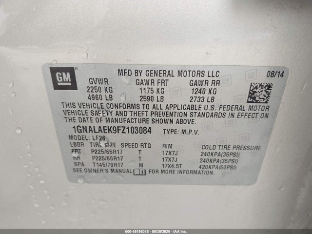 Chevrolet EQUINOX LS 2015 1GNALAEK9FZ103084 Image 9
