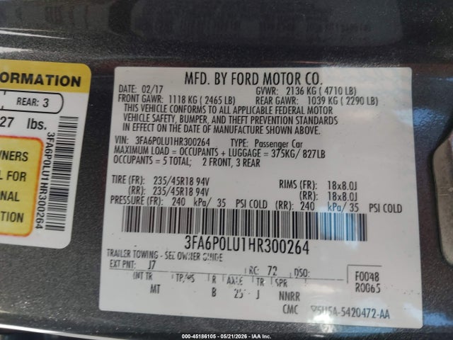 Ford Fusion Hybrid Se 2017 3FA6P0LU1HR300264 Image 9