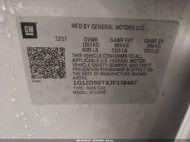Продаж на аукціоні авто 2018 Chevrolet Malibu Lt, vin: 1G1ZD5STXJF178487, номер лоту: 45186132
