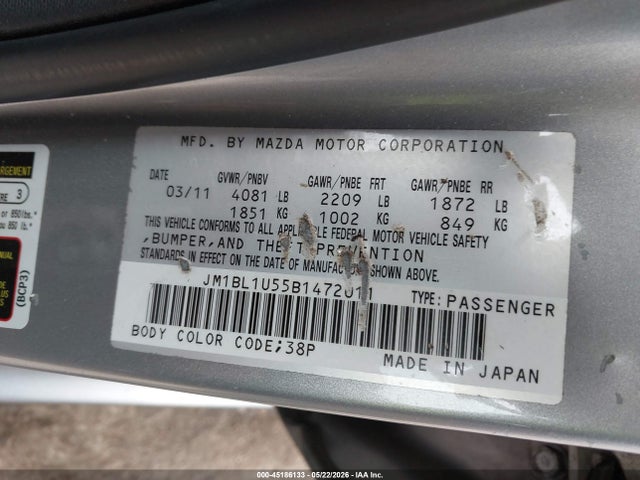 Aukcja sprzedaży 2011 Mazda Mazda3 S Sport, vin: JM1BL1U55B1472011, numer aukcji: 45186133