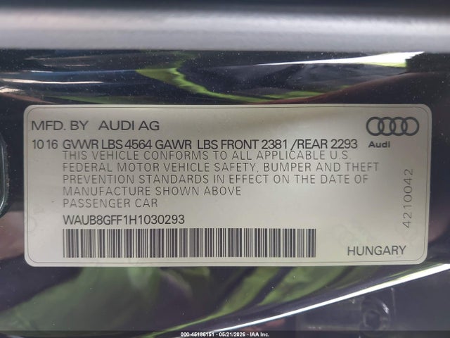 Продажа на аукционе авто 2017 Audi A3 2.0t Premium, vin: WAUB8GFF1H1030293, номер лота: 45186151