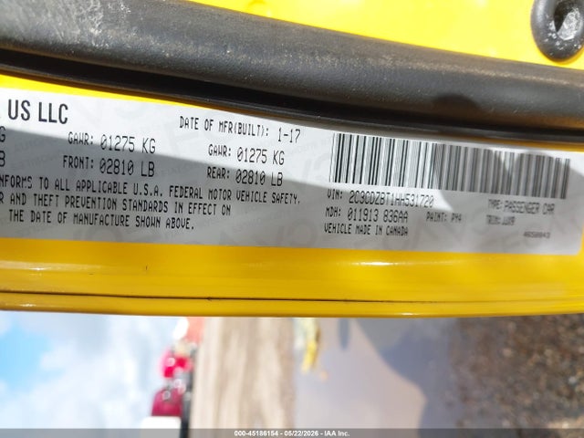 45186154 :رقم المزاد ، 2C3CDZBT1HH531720 vin ، 2017 Dodge Challenger T/a Plus مزاد بيع