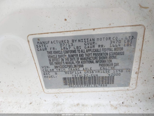 Aukcja sprzedaży 2014 Nissan Versa Note Sv, vin: 3N1CE2CP8EL367888, numer aukcji: 45186171