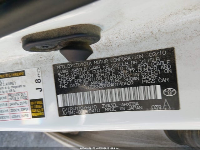 Aukcja sprzedaży 2010 Toyota Prius Ii, vin: JTDKN3DU2A0140609, numer aukcji: 45186179
