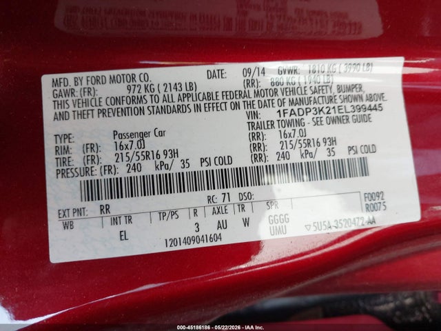 Ford FOCUS SE 2014 1FADP3K21EL399445 Image 9
