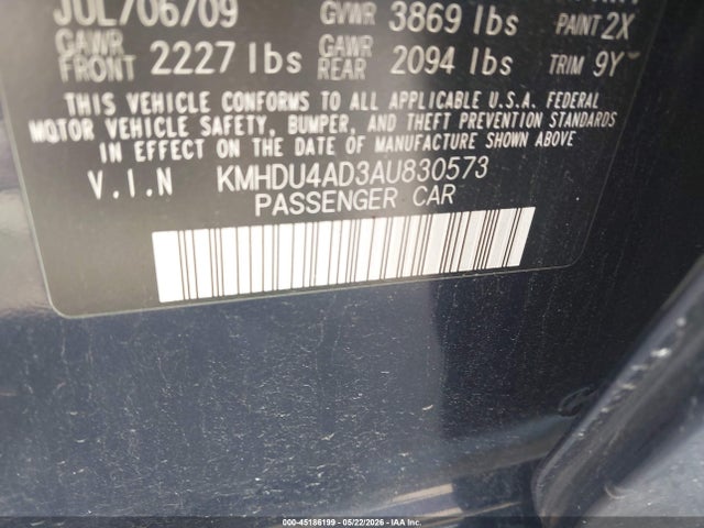 Aukcja sprzedaży 2010 Hyundai Elantra Gls, vin: KMHDU4AD3AU830573, numer aukcji: 45186199