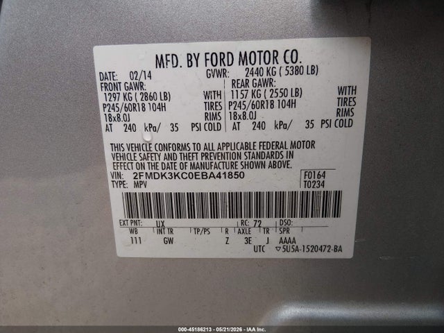 Ford Edge Limited 2014 2FMDK3KC0EBA41850 Image 9