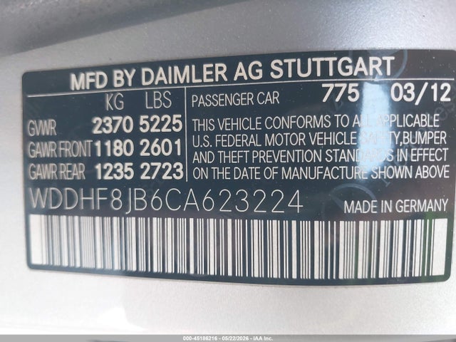 Aukcja sprzedaży 2012 Mercedes-benz E 350 4matic, vin: WDDHF8JB6CA623224, numer aukcji: 45186216