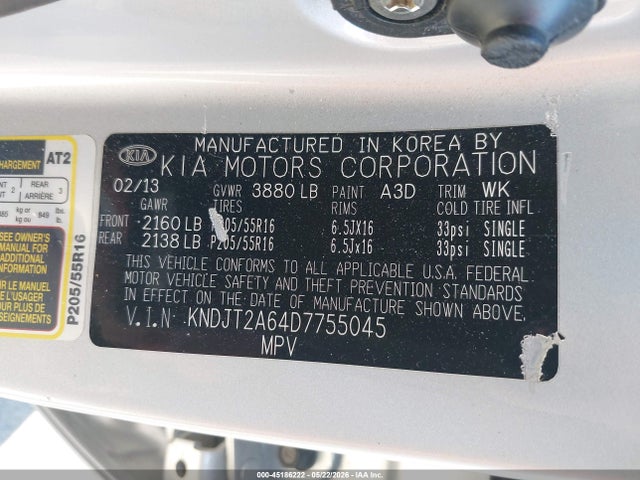 Aukcja sprzedaży 2013 Kia Soul +, vin: KNDJT2A64D7755045, numer aukcji: 45186222