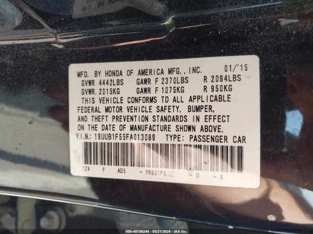 45186246 :رقم المزاد ، 19UUB1F55FA013089 vin ، 2015 Acura Tlx Tech مزاد بيع