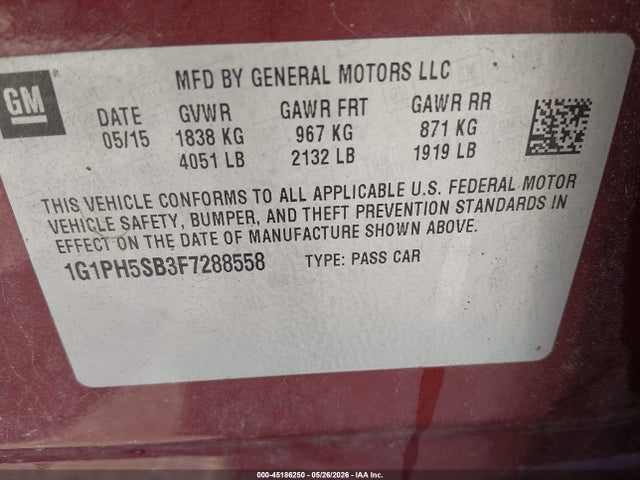 1G1PH5SB3F7288558 Chevrolet Cruze Eco Auto
