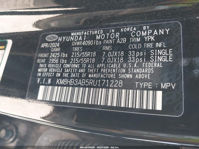 2024 Hyundai Kona Sel მანქანა იყიდება აუქციონზე, vin: KM8HB3AB5RU171228, აუქციონის ნომერი: 45186254