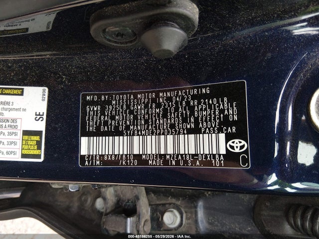 45186255 :رقم المزاد ، 5YFB4MDE2PP035794 vin ، 2023 Toyota Corolla Le مزاد بيع