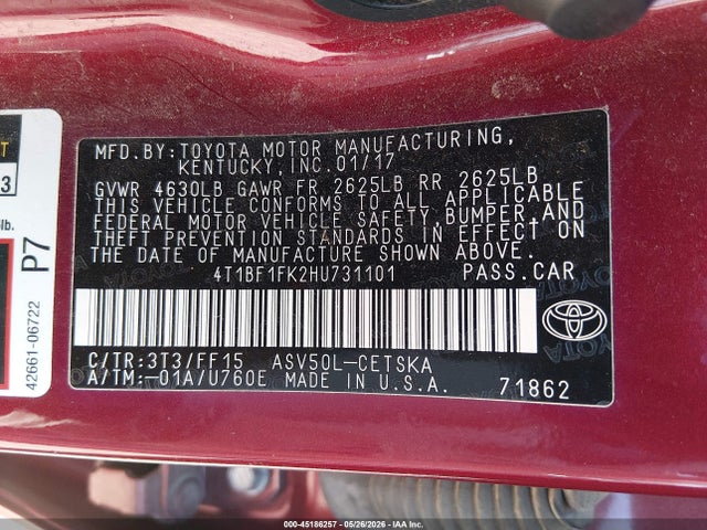 4T1BF1FK2HU731101 Toyota CAMRY SE