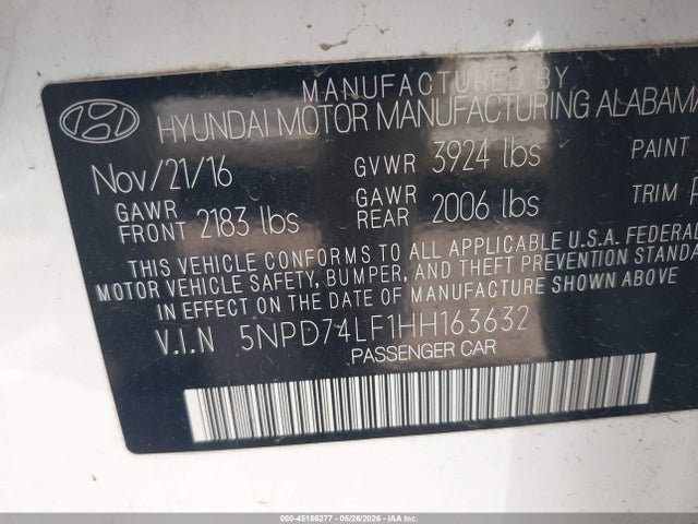 Aukcja sprzedaży 2017 Hyundai Elantra Se, vin: 5NPD74LF1HH163632, numer aukcji: 45186277