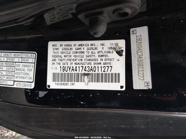 Продажа на аукционе авто 2003 Acura Cl 3.2 Type S, vin: 19UYA41743A011277, номер лота: 45186309