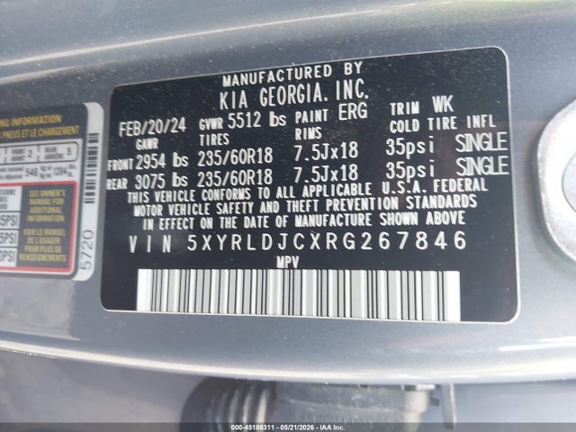 Aukcja sprzedaży 2024 Kia Sorento S, vin: 5XYRLDJCXRG267846, numer aukcji: 45186311