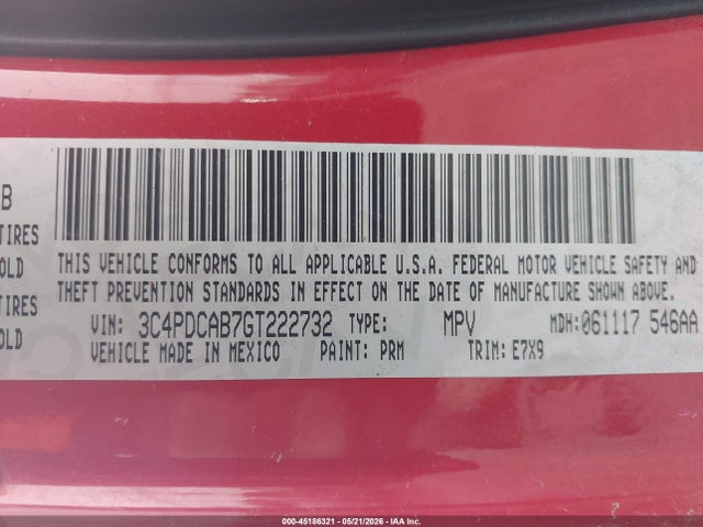 Aukcja sprzedaży 2016 Dodge Journey Se, vin: 3C4PDCAB7GT222732, numer aukcji: 45186321