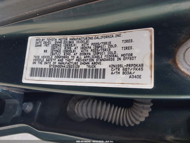Aukcja sprzedaży 2001 Toyota Tacoma Prerunner V6, vin: 5TEGN92N41Z823108, numer aukcji: 45186348