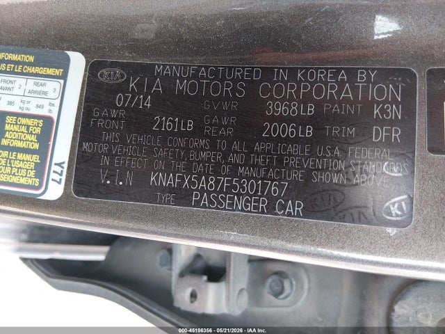 Aukcja sprzedaży 2015 Kia Forte Ex, vin: KNAFX5A87F5301767, numer aukcji: 45186356