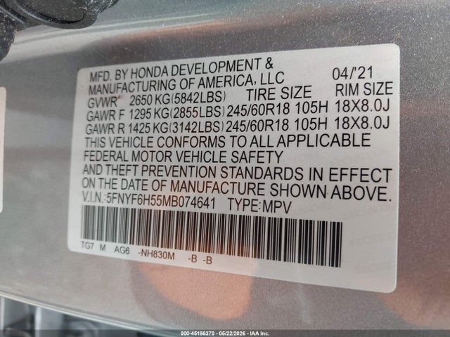 Honda Pilot Awd Ex-l 2021 5FNYF6H55MB074641 Image 9