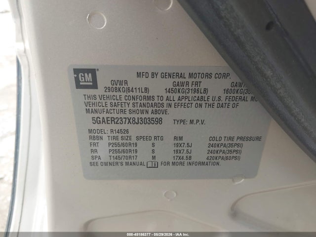 Продаж на аукціоні авто 2008 Buick Enclave Cxl, vin: 5GAER237X8J303598, номер лоту: 45186377