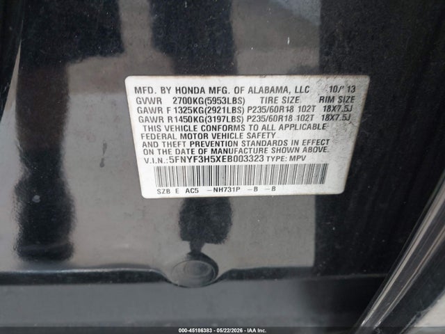 Aukcja sprzedaży 2014 Honda Pilot Ex-l, vin: 5FNYF3H5XEB003323, numer aukcji: 45186383