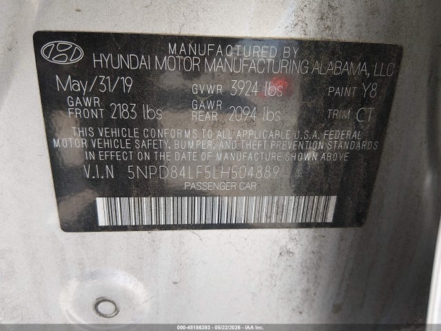 Aukcja sprzedaży 2020 Hyundai Elantra Sel, vin: 5NPD84LF5LH504889, numer aukcji: 45186393