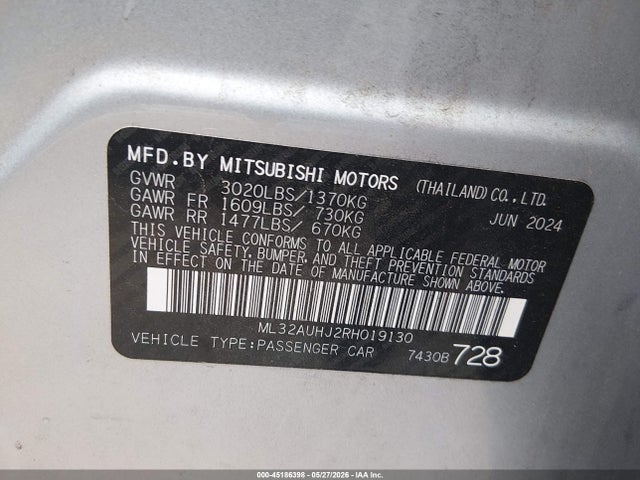 ML32AUHJ2RH019130 Mitsubishi Mirage Es/le