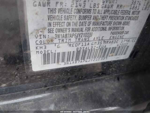 45186404 :رقم المزاد ، 3N1AB7AP6JY210339 vin ، 2018 Nissan Sentra Sv مزاد بيع