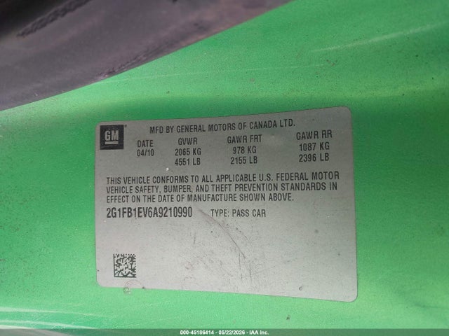 Продажа на аукционе авто 2010 Chevrolet Camaro 1lt, vin: 2G1FB1EV6A9210990, номер лота: 45186414