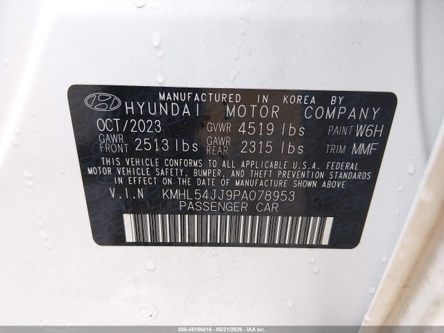 Aukcja sprzedaży 2023 Hyundai Sonata Hybrid Limited, vin: KMHL54JJ9PA078953, numer aukcji: 45186416