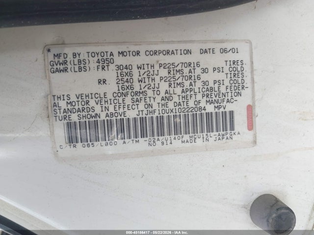 2001 Lexus Rx 300 მანქანა იყიდება აუქციონზე, vin: JTJHF10UX10222084, აუქციონის ნომერი: 45186417